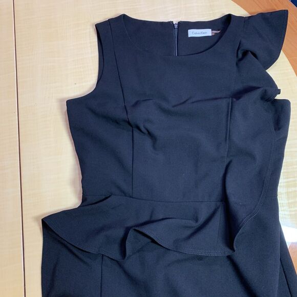 Calvin Klein Dress Black 8 Medium Ruffle Bodycon Formal Classic Zipper Career - Picture 15 of 16